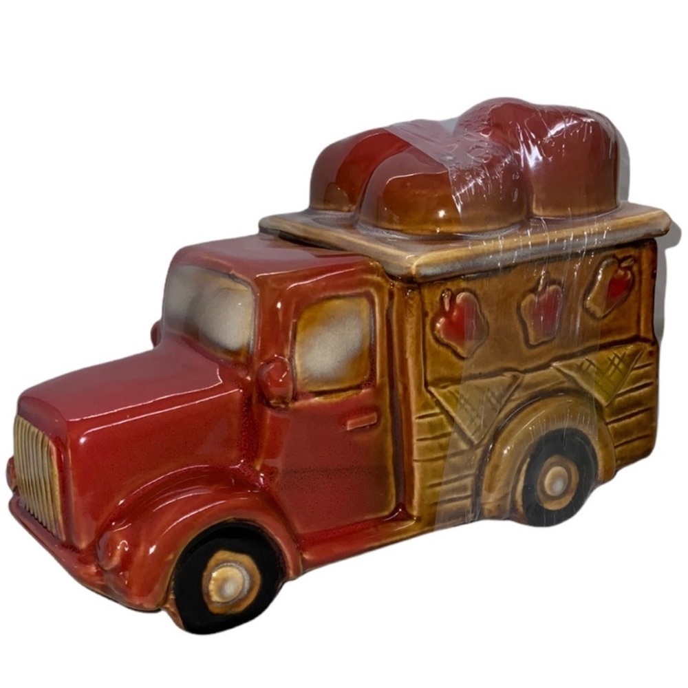 Farm Apple Truck Ceramic Jar Canister Vintage  Retro Farmhouse Truck Multicolor